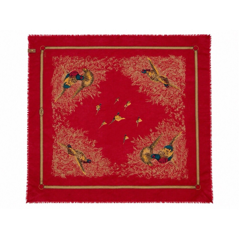 Trafalgar Red Wool Pheasant Print Square Scarf Fringed Equestrian 33x33